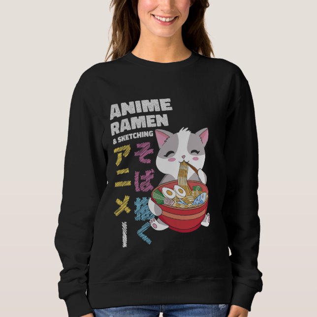 Sudadera Un gato lindo comiendo Ramen (Anverso)