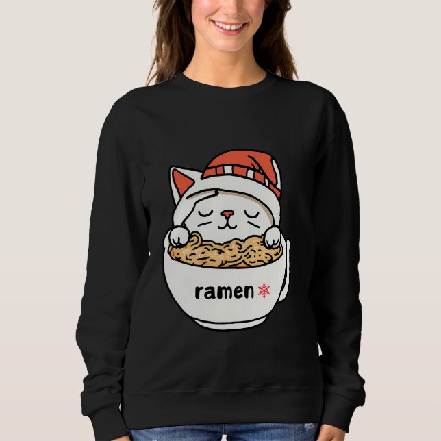 Sudadera un gato lindo con navidades gorras y comiendo rame (Anverso)
