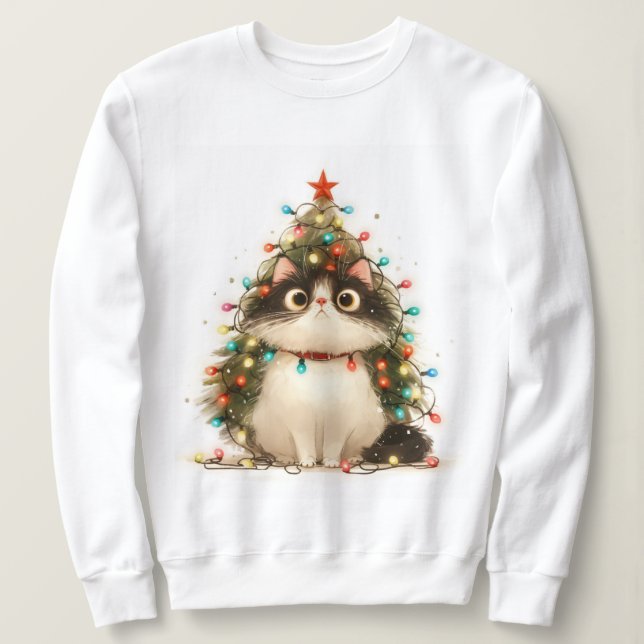 Sudadera Un Gato Loco En Navidades Enciende Divertidos Cami (Anverso del diseño)