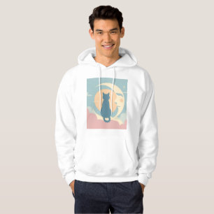 Sudadera Un gato Minimalista con capucha en la luna crecien