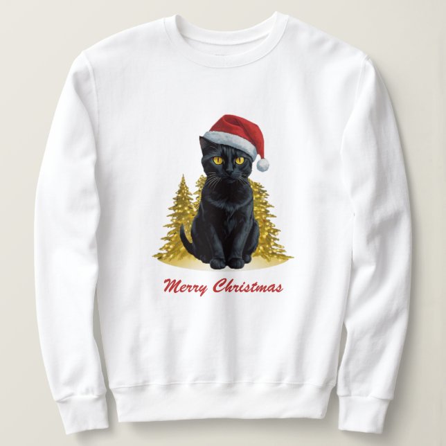 Sudadera Un gato negro de Navidades burdos y de moda en San (Anverso del diseño)