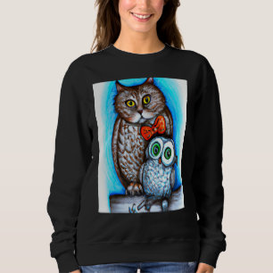 Sudadera Un gato y un búho arte mixto
