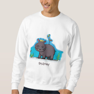 Sudadera Un gracioso hipopótamo con personalizado de pájaro