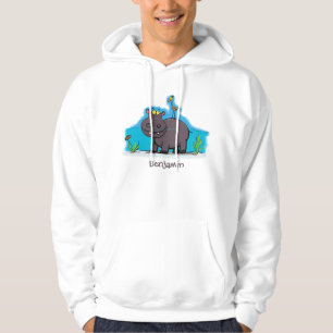 Sudadera Un gracioso hipopótamo con personalizado de pájaro