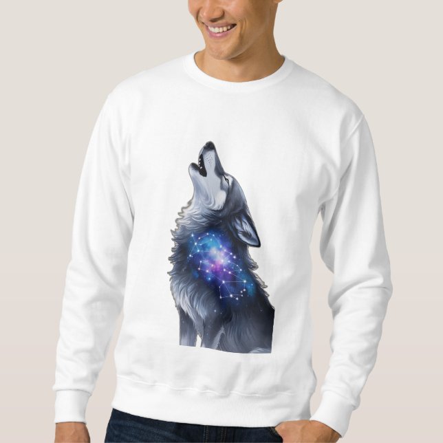 Sudadera Un lobo aullando en una galaxia estrellada (Anverso)