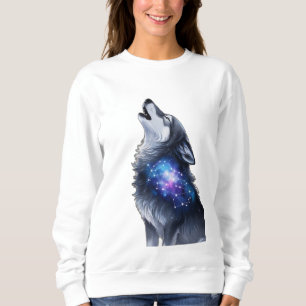Sudadera Un lobo aullando en una galaxia estrellada