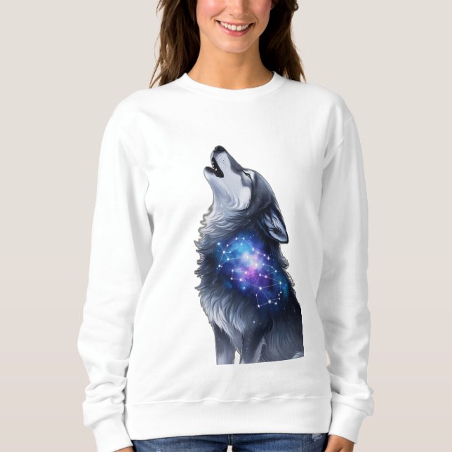 Sudadera Un lobo aullando en una galaxia estrellada (Anverso)