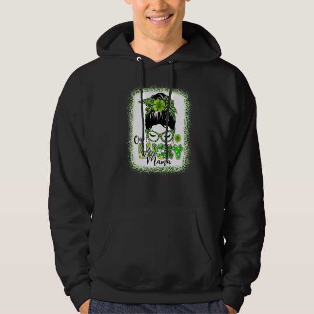 Sudadera Un Lucky Mama St Patricks Day Messy Bun Leopard S (Anverso)
