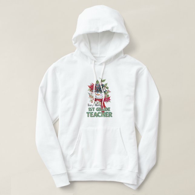 Sudadera Un maestro de primer grado muy feliz Navidades de  (Diseño del anverso)