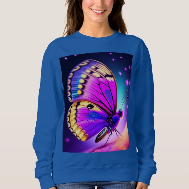 Sudadera una mariposa púrpura y rosa (Anverso)