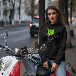 Sudadera Único Lime White Kitty Head On Black