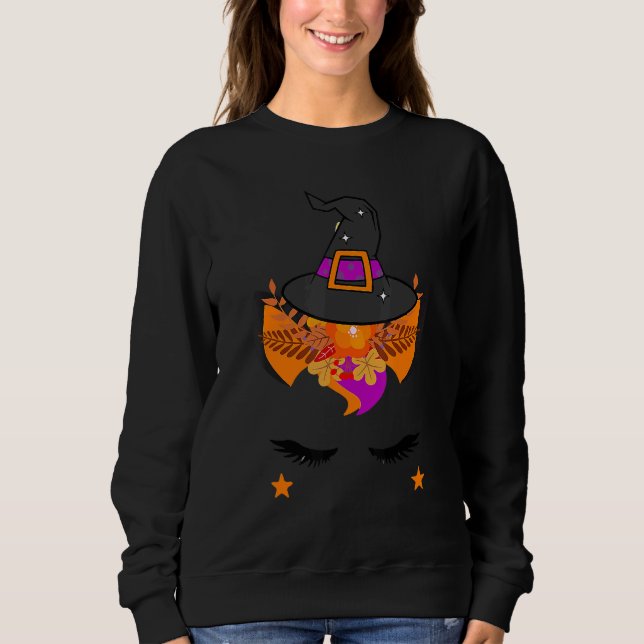 Sudadera Unicorn Face Witch Hat Happy Halloween Costumes Gi (Anverso)