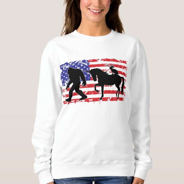 Sudadera Unicorn, Jackalope, Bigfoot and the American Flag (Anverso)