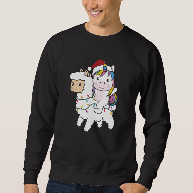 Sudadera Unicorn Llama Christmas Snow Winter Animals (Anverso)