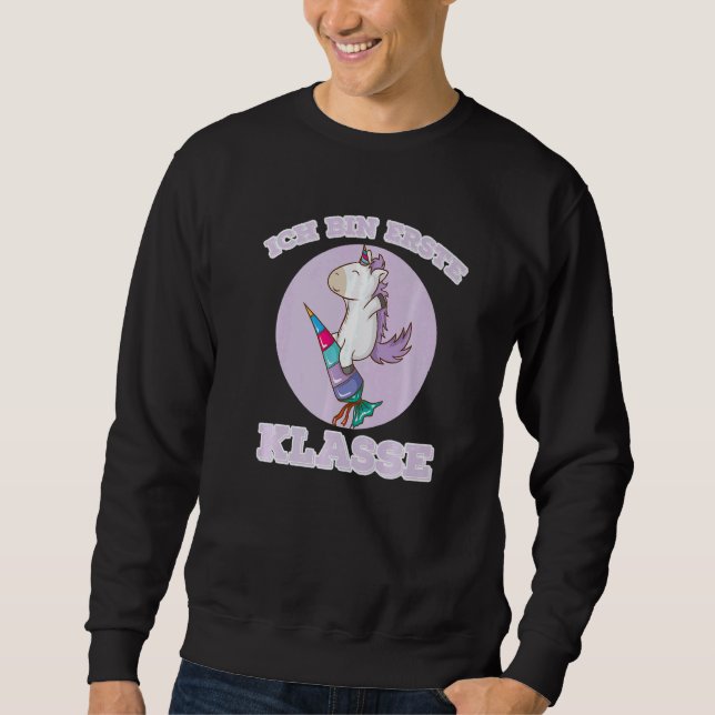 Sudadera Unicorn on school bag I am first class school enro (Anverso)