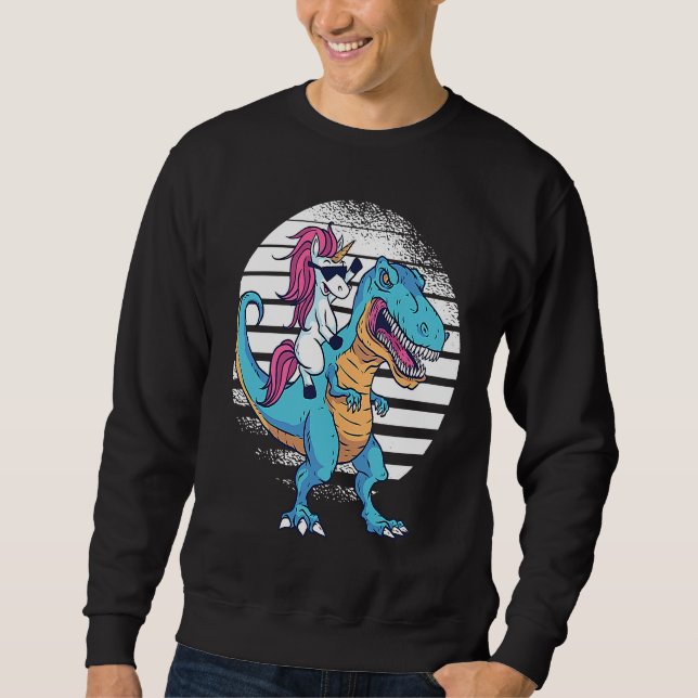 Sudadera Unicorn Riding Dinosaur Rex Retro Sunset Boys Girl (Anverso)