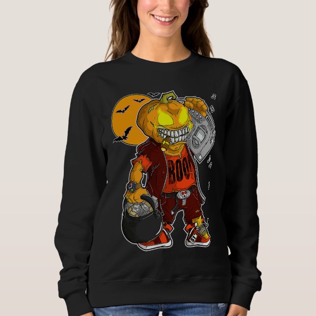 Sudadera Unicorn Witch Halloween Black Cat Orange Moon Grap (Anverso)