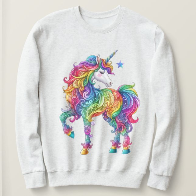 Sudadera Unicornio arcoiris lindo y colorido (Anverso del diseño)