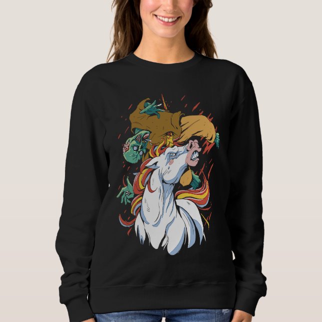 Sudadera Unicornio Atacando Zombie   Terror   Genial Gótico (Anverso)