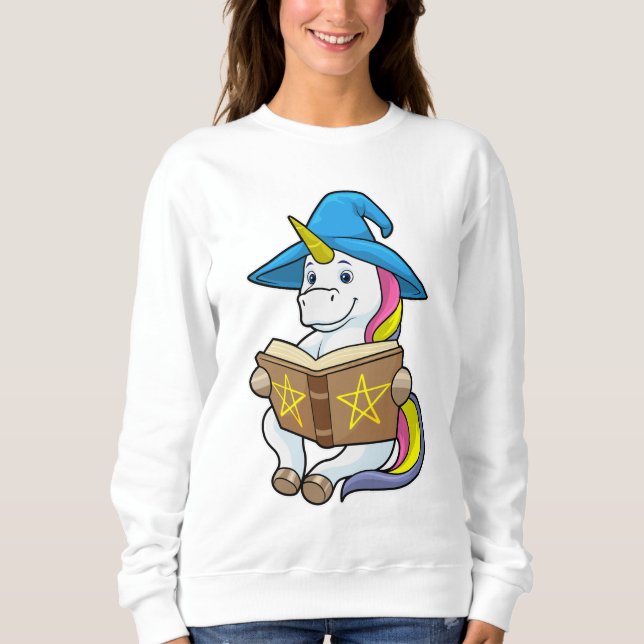 Sudadera Unicornio como asistente con libro y Gorra (Anverso)