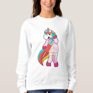 Sudadera Unicornio como enfermera en vacunación y jeringas