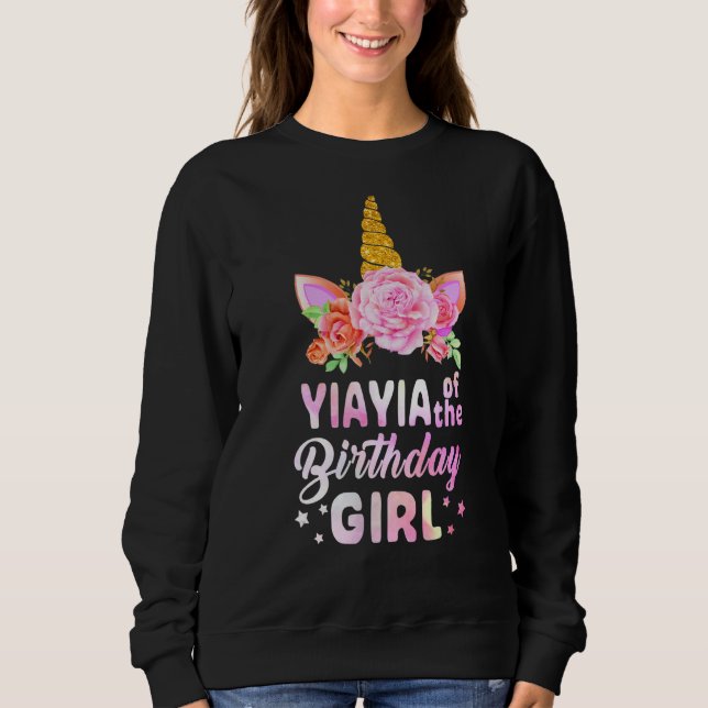 Sudadera Unicornio cuta yiayia de madre Chica de cumpleaños (Anverso)