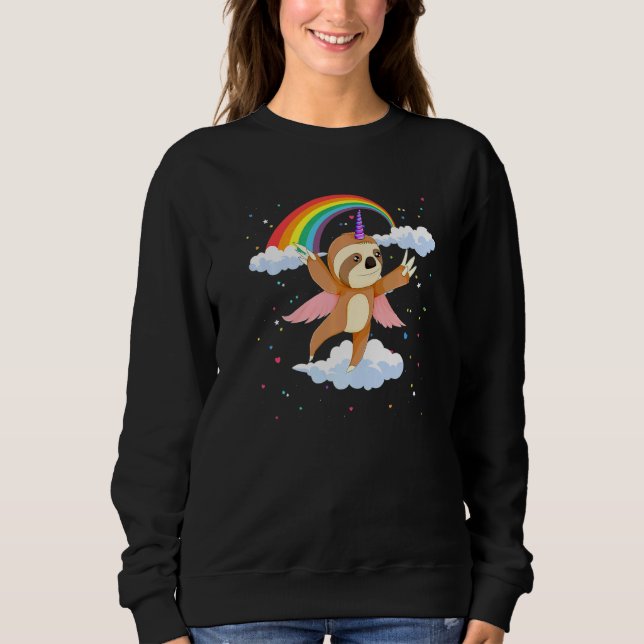 Sudadera unicornio de unicornio sobre el arcoiris (Anverso)