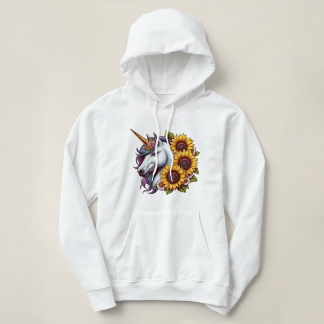 Sudadera Unicornio místico con girasoles (Diseño del anverso)