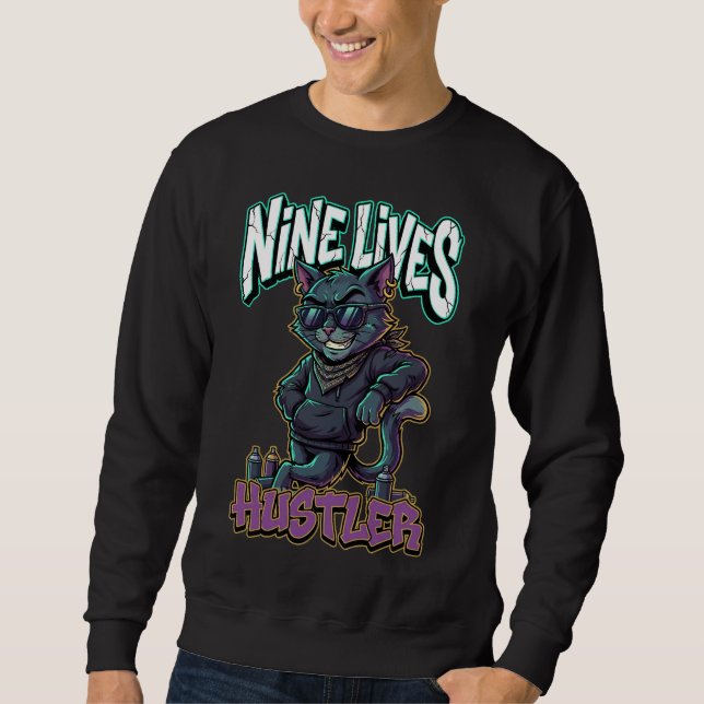 Sudadera Urban Graffiti Street Cat Nine Lives Hustler (Anverso)