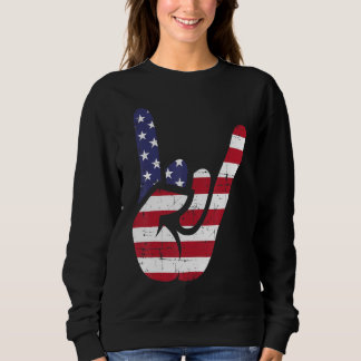 Sudadera US American Flag and Patriotic Rock Sign of Hand