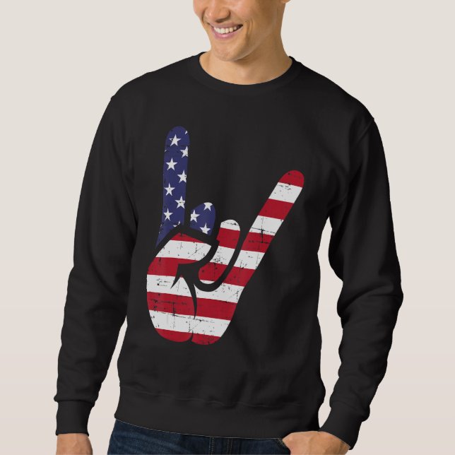 Sudadera US American Flag and Patriotic Rock Sign of Hand (Anverso)