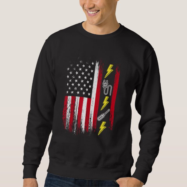 Sudadera US American Flag  Electricity  Electrician Lineman (Anverso)