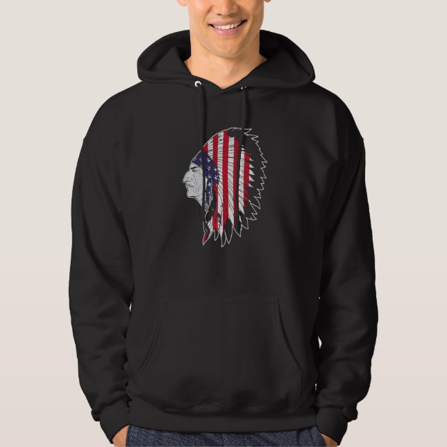 Sudadera US Flag Native American Chief Traditional Indian (Anverso)