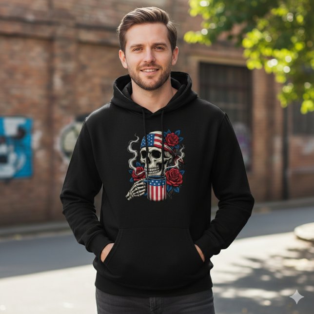 Sudadera Us Flag Skull and Roses Coffee Hoodie Design (Subido por el creador)