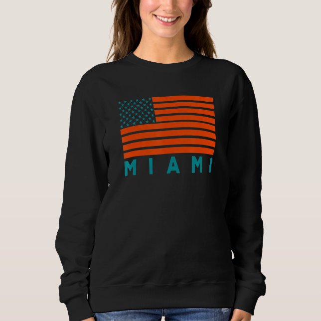 Sudadera USA Flag Miami OrangeTeal-GreenBlue Miami FL Ameri (Anverso)