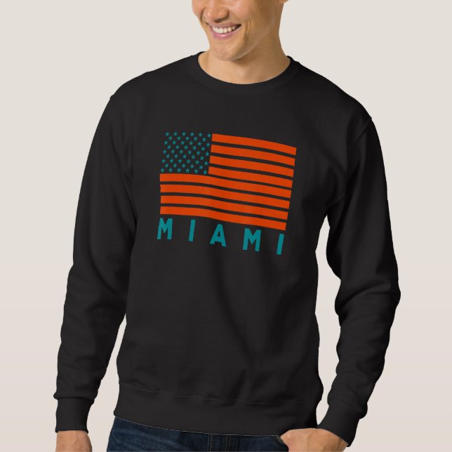 Sudadera USA Flag Miami OrangeTeal-GreenBlue Miami FL Ameri (Anverso)