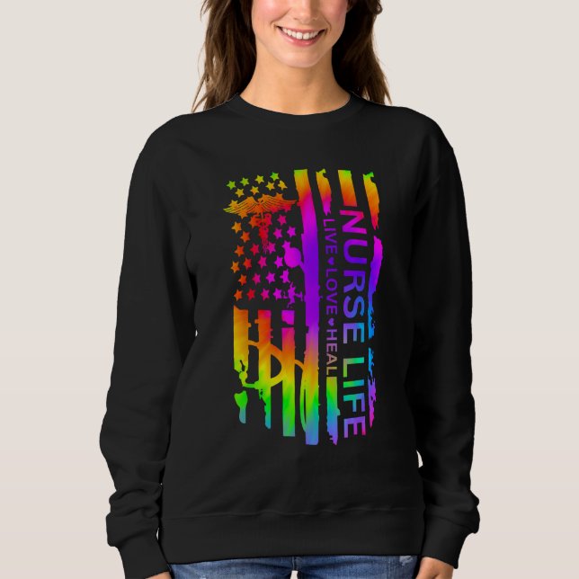 Sudadera USA Flag Nurse life  Rainbow Colourful Men Women L (Anverso)