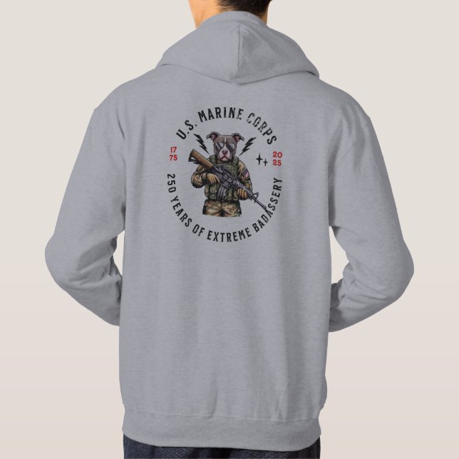 Sudadera USMC 250 Years of Badassery Camo Dog Hoodie (Reverso)