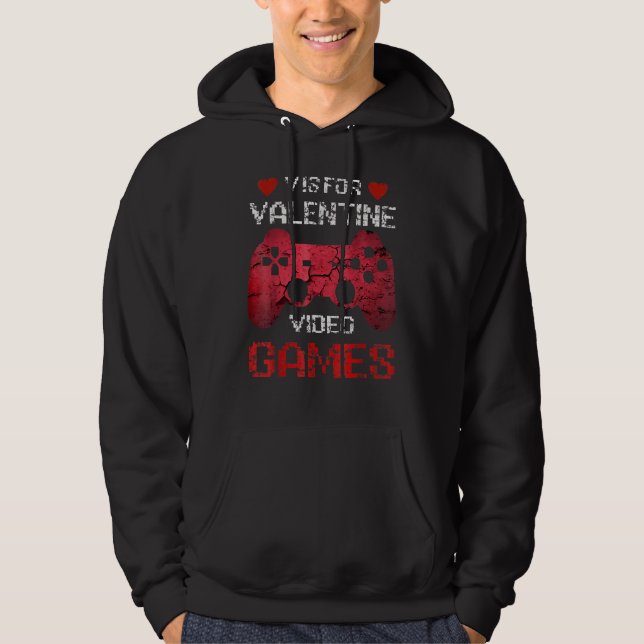 Sudadera V is for Video Games Valentines Day Gamer Men Boys (Anverso)