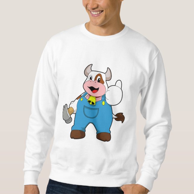 Sudadera Vaca como artesano con martillo (Anverso)