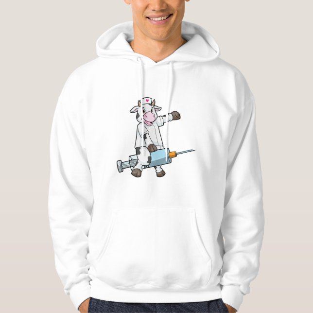 Sudadera Vaca como enfermera con corazón y jeringas (Anverso)