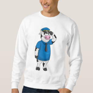 Sudadera Vaca como oficial de policía con gorra de policía