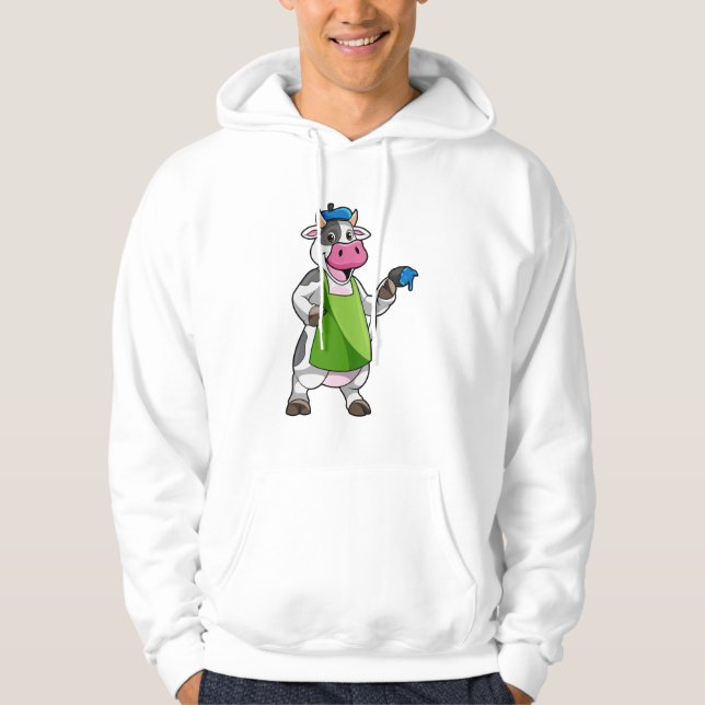 Sudadera Vaca como pintora con pintura y adorno (Anverso)