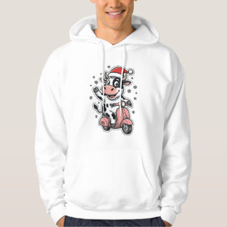Sudadera Vaca de Navidad montando scooter rosa vintage vect