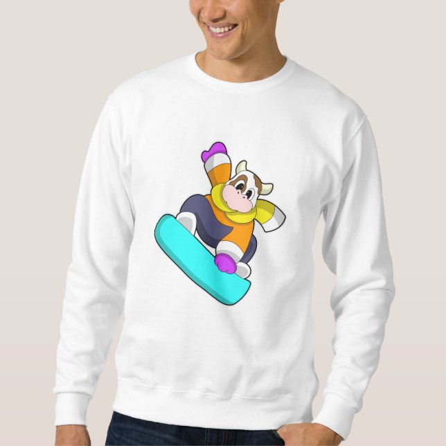 Sudadera Vaca en Snowboard con Snowboard (Anverso)