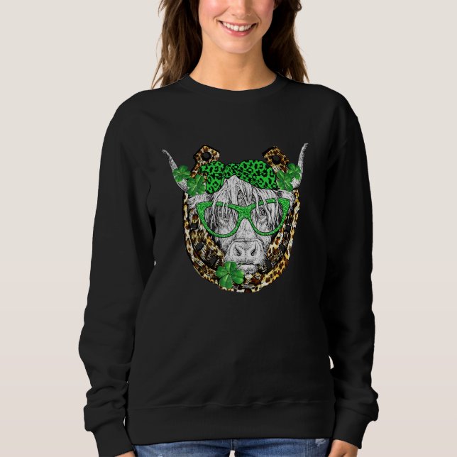 Sudadera Vaca Highland Con C St Patrick Day Leopard Horsesh (Anverso)