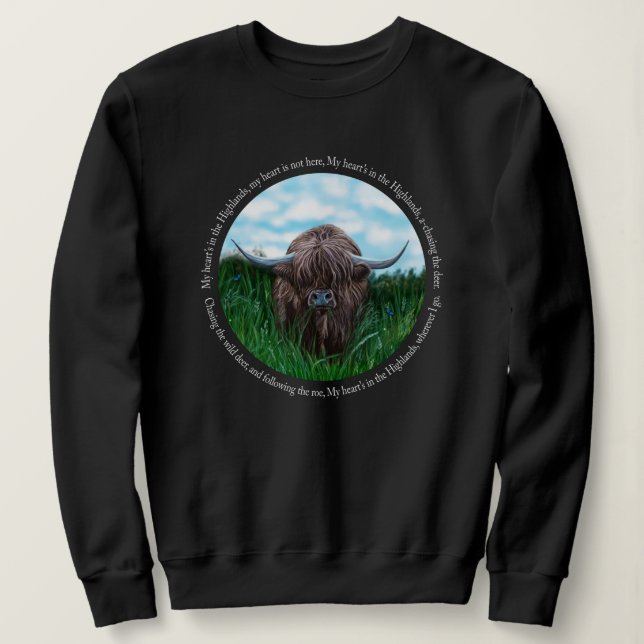 Sudadera Vaca Highland, mi corazón está en las tierras alta (Anverso del diseño)
