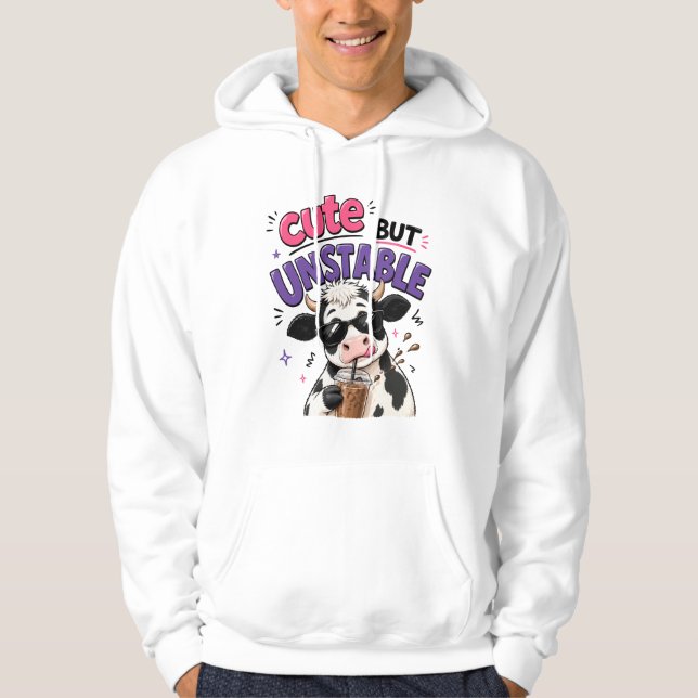 Sudadera Vaca linda pero inestable con café con hielo (Anverso)