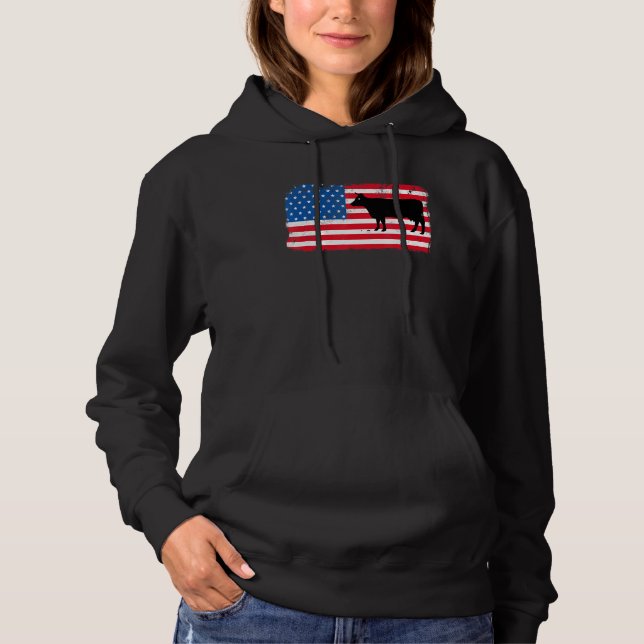 Sudadera Vaca Patriótica Bandera De Eeuu Granja Lechera 4 D (Anverso)