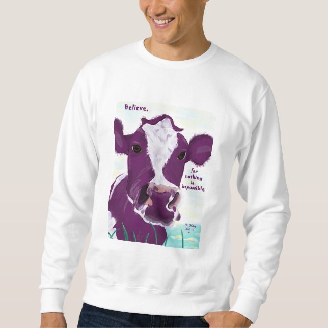 Sudadera Vaca púrpura que comtempla muy posiblemente vuelo (Anverso)